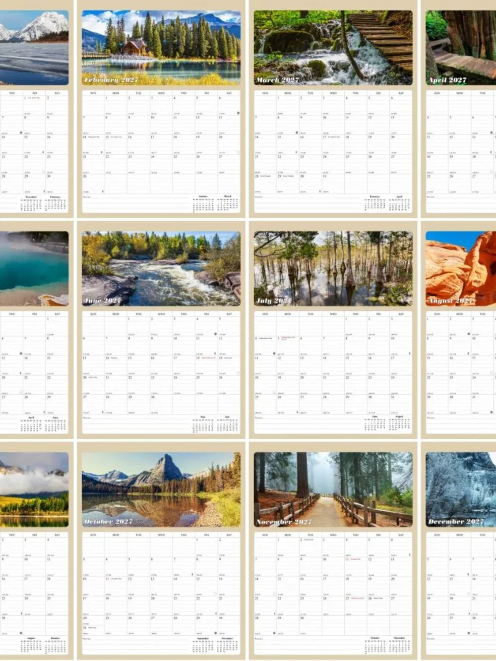 2027 Wall Calendar Spiral-bound Twin - 12 Months Planner 8.5